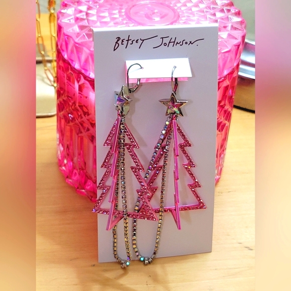 Betsey Johnson Rhinestone Christmas Tree Dangle Earrings - Picture 3 of 6